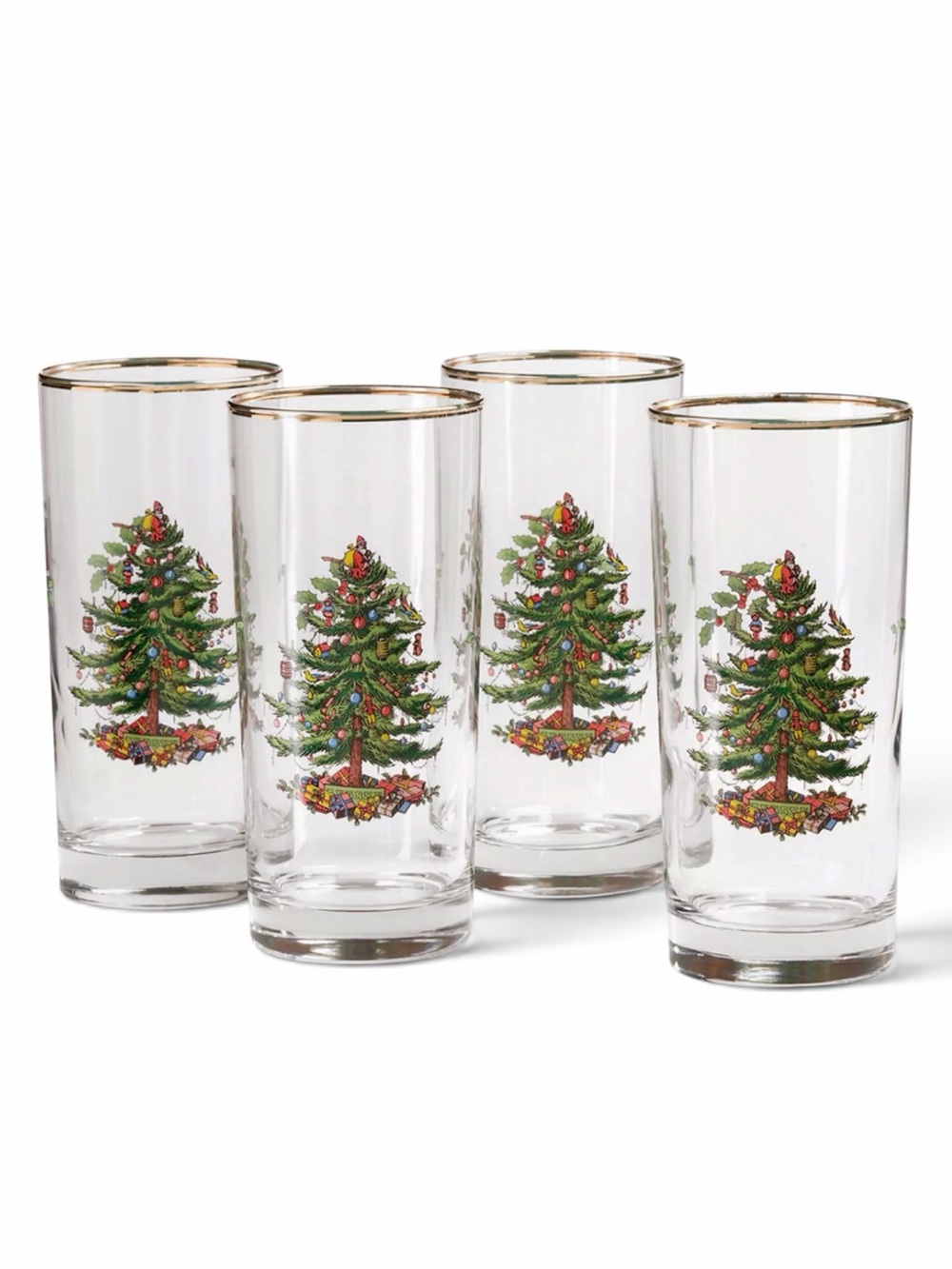 Set of 8 Spode Christmas Tree 22K Gold Rimmed 15oz Highball Glasses New in Box